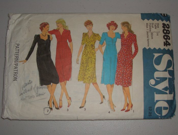 CUT Vintage Style Sewing Pattern 2864 Dress Sz 14 Women's Retro 70s Empire Waist Sweetheart Dress