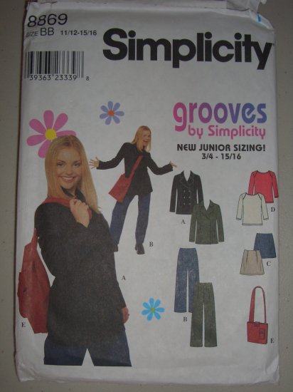 Simplicity Sewing Pattern 8869 Junior Girl's Outfit Sz 11-16 Uncut Preppy Pea Jacket Pants Top Skirt