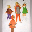 CUT Girls' Poncho Pant Pinafore Size 3 Style Sewing Pattern 3454 Retro Hooded Poncho Pant Set 70s