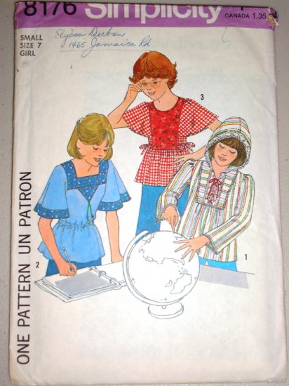CUT Girls' Hippy Boho Tops Size 7 Children's Simplicity Pattern 8176 Angel Wing Flutter Sleeves Hood