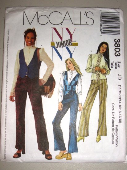 Patchwork Hippy Vest Junior Sz 11-18 McCall's Sewing Pattern 3803 Bell Bottoms Fitted Blouse