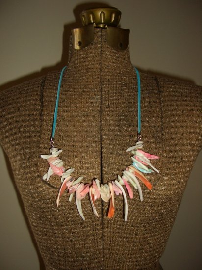 Amazon Shells Hippy Boho Necklace with Turquoise Suede Lacing Beach Retro Bohemian Island Funky Chic