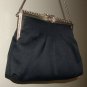 Black Satin Vintage Clutch Purse Silver Rhinestone Kisslock Frame Evening Handbag Retro Peau De Soie