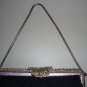 Black Satin Vintage Clutch Purse Silver Rhinestone Kisslock Frame Evening Handbag Retro Peau De Soie