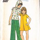 Retro Girls' 70s Knit Separates Size 14 Uncut Vintage Butterick 4079 Hooded Top Dress Flared Pants