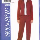 Ladies' Pant Suit Zipper Jacket Size 6-10 Uncut Butterick 5801 Women's Collar Jacket Straight Pants