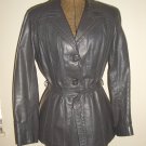 Hipster 70s Grey Leather Jacket by Cosa Nova Vintage Mod Retro Notched Collar Pleated Belted Coat