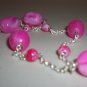 Pink Cotton Candy Baubles Necklace Chunky Oval Plastic Beads Silver Tone Chain Matinee Pendant