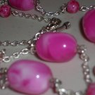 Pink Cotton Candy Baubles Necklace Chunky Oval Plastic Beads Silver Tone Chain Matinee Pendant