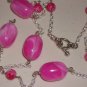 Pink Cotton Candy Baubles Necklace Chunky Oval Plastic Beads Silver Tone Chain Matinee Pendant