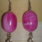 Pink Cotton Candy Baubles Earrings Chunky Oval Beads Silver Tone Hook Dangling Charms