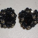 Retro Earrings Onyx Gold Clip-on Classic Vintage Inky Black Seed Bead Clusters Formal Fancy Evening