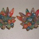 Retro Cactus Fan Clip-on Earrings Shiny Colorful Glass Bead Cluster Glitzy Chic Glamorous Flamboyant