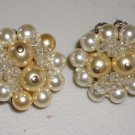 Classic Vintage Pearl Cluster Earrings Clip-on Ivory Cream Faux Pearls Clusters Elegant Evening Chic