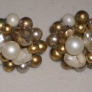 White Gold Faux Baroque Pearls Vintage Cluster Earrings Clip-on Elegant Retro Chic Feminine Glamour