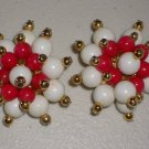 Vintage Hollies Mistletoe Star Clip-on Earrings Plastic Bead Clusters Mod Festive Holiday Xmas Chic