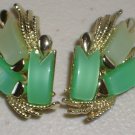 Retro Abstract Leaves Clip-on Earrings Shiny Green Glass Bead Cluster Glitzy Chic Glamour Flamboyant