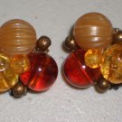 Vintage Earrings Autumn Orange Clip-on Classic Retro Mod Shades of Fall Rust Bronze Bead Clusters