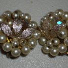 Classic Elegant Clip-on Pearl Earrings White Faux Pearls Gold Leaf Clusters Retro Chic Glam Vintage