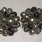 Smoky Grey Vintage Clip-on Earrings Elegant Retro Chic Charcoal Faux Pearls Glass Beads Clusters