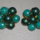Vintage Clip-on Earrings Teal Jade Faux Pearl Cluster Green Beads Retro Chic Feminine Ladylike Glam