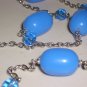 Periwinkle Candy Baubles Necklace Chunky Oval Blue Beads Matinee Length Charm Mod Glamour Chic