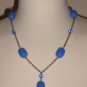Periwinkle Candy Baubles Necklace Chunky Oval Blue Beads Matinee Length Charm Mod Glamour Chic