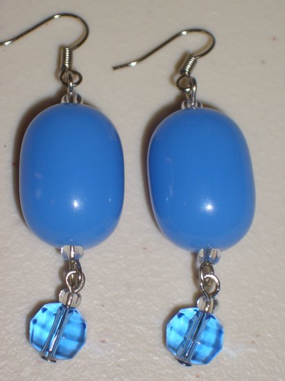Periwinkle Blue Candy Baubles Earrings Chunky Oval Beads Dangle Charms Flirty Mod Glamour Chic