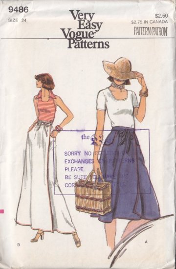 Retro Chic Flared Wrap Skirt Size 24 Uncut Vintage Very Easy Vogue 9486 Casual Carefree Sporty Skirt