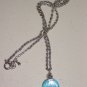 Twisted Chain and Aqua Pendant Silver Tone Rope Princess Necklace Sweet Girly Round Glass Bead Charm