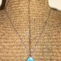 Twisted Chain and Aqua Pendant Silver Tone Rope Princess Necklace Sweet Girly Round Glass Bead Charm