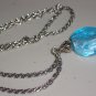 Twisted Chain and Aqua Pendant Silver Tone Rope Princess Necklace Sweet Girly Round Glass Bead Charm