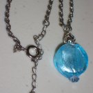 Twisted Chain and Aqua Pendant Silver Tone Rope Princess Necklace Sweet Girly Round Glass Bead Charm