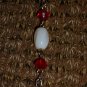 Candy Cane Glass Opera Necklace White and Red Oblong Faceted Beads Silver Chainlink Boho Hippy Glam
