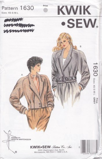 Retro Office Glam Jacket Size Xs-L Uncut Kwik Sew 1630 Vintage Power Pleats Raglan Cropped Jacket
