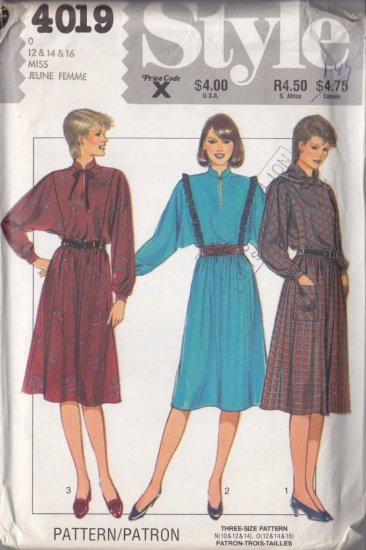 Pullover Western Dress Vintage 80s Size 12-16 Uncut Style 4019 Retro Ladylike Secretary Office Chic