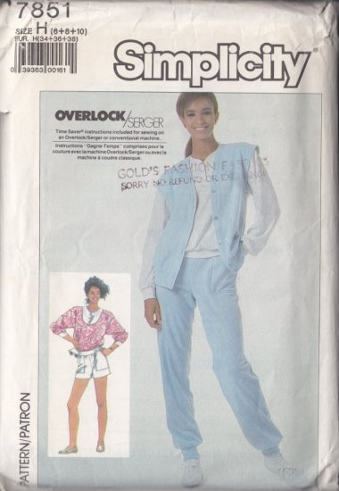 80s Knit Separates Jogging Suit Size 6-10 Uncut Simplicity 7851 Sporty Active Wear Aerobics Sweats