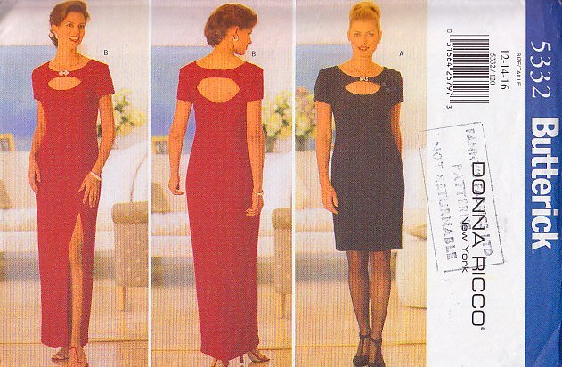 Peek-a-boo Sexy Keyhole Evening Dress Size 12-16 Uncut Butterick 5332 Glam Chic Donna Ricco New York