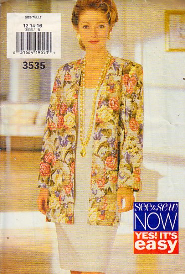 Basic Sleeveless Shift Cardigan Jacket Size 12-16 Uncut Butterick 3535 Easy Dress Cover-up Topper