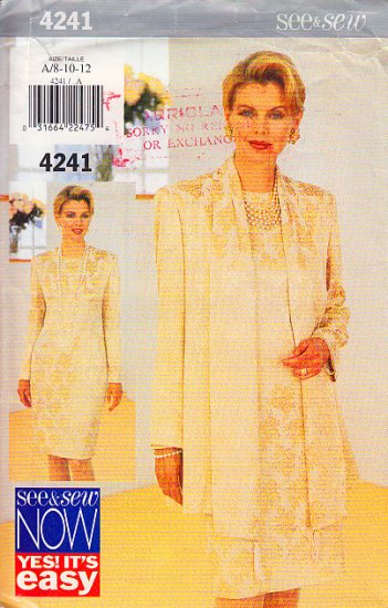 Long Sleeve Sheath Elegant Jacket Size 8-12 Uncut Butterick 4241 Easy Classic Chic Scarf Cardigan