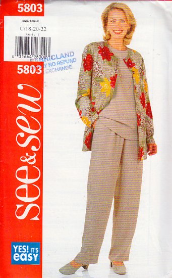 Simple Separates Cardigan Top Pants Size 18-22 Uncut Butterick 5803 Easy Basic Classic Coordinates