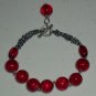 Hot Red Beaded Bracelet Bold Edgy Sexy Stylish Chic Crimson Flame Crackle Glass Beads Gunmetal Chain
