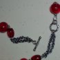Hot Red Beaded Bracelet Bold Edgy Sexy Stylish Chic Crimson Flame Crackle Glass Beads Gunmetal Chain