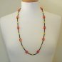 Autumn Orange Yellow Beaded Opera Necklace Hippy Bohemian Cylinder Plastic Crackled Glass Seed Beads