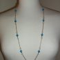 Dainty Charming Aqua and Clear Beaded Opera Necklace Pretty Glow in the Dark Beads Silver Tone Chain