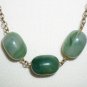 Marbled Jade Green Baubles Opera Necklace Elegant Mod Oval Beads Antique Bronze Tone Chain Boho Chic