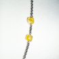 Yellow Square Beaded Opera Necklace Pretty Dainty Cute Swirled Glass Beads Gunmetal Chain Mod Chic