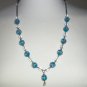 Aqua Blue Cherry Blossoms Beaded Matinee Gunmetal Necklace Romantic Ladylike Pretty Glass Marbles