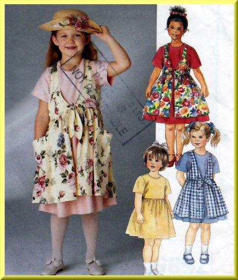 Girls' Casual Summer Dress Pinafore Size 6-8 McCall's Sewing Pattern 7585 Charming Playtime Dress
