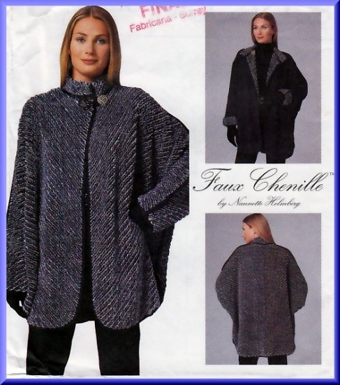 Loose Fitting Faux Chenille Jacket Size 6-24 Uncut McCall's 8528 Textured Reversible Cloak Cardigan